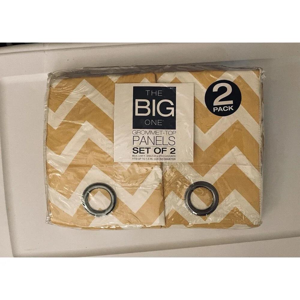 ​The Big One Grommet-Top Curtain Panels Set of 2 Yellow Chevron 80